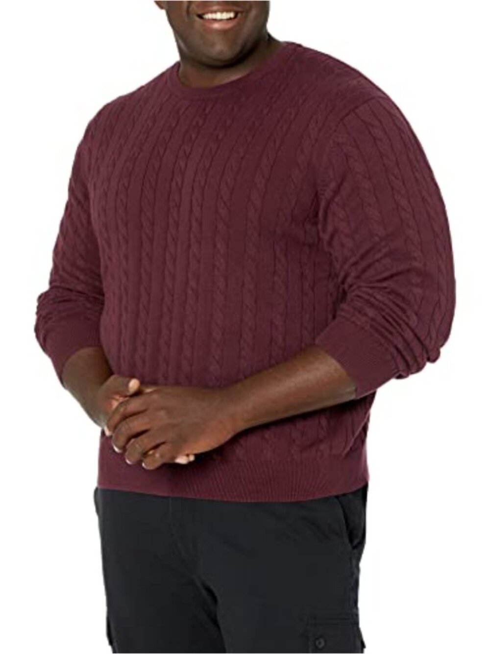 Mens Crewneck Cable Knit Sweater Pullover Cotton Lightweight Long Sleeve
